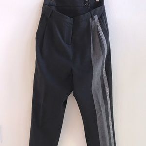 2 waist (high and low) black wool trousers with gray leg detail
